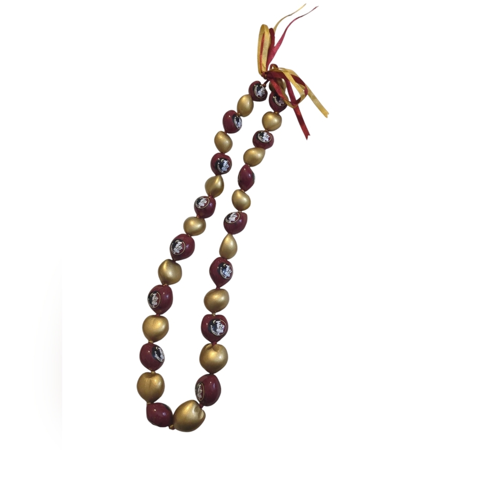 Seminole Gold and Maroon Beaded Necklace - Picture 2 of 5